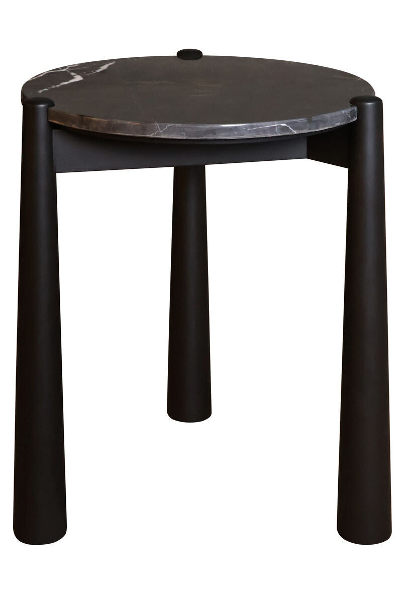 Wilbur Black and White Marble Top Side Table with Mango Wood Legs
