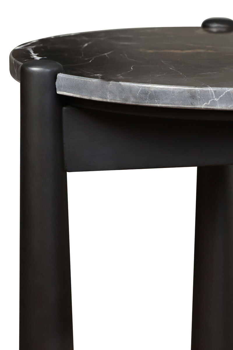 Wilbur Black and White Marble Top Side Table with Mango Wood Legs