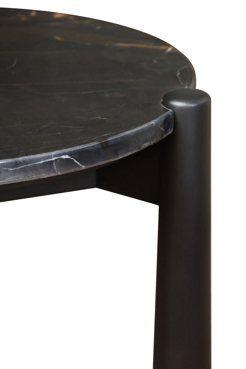 Wilbur Black and White Marble Top Side Table with Mango Wood Legs