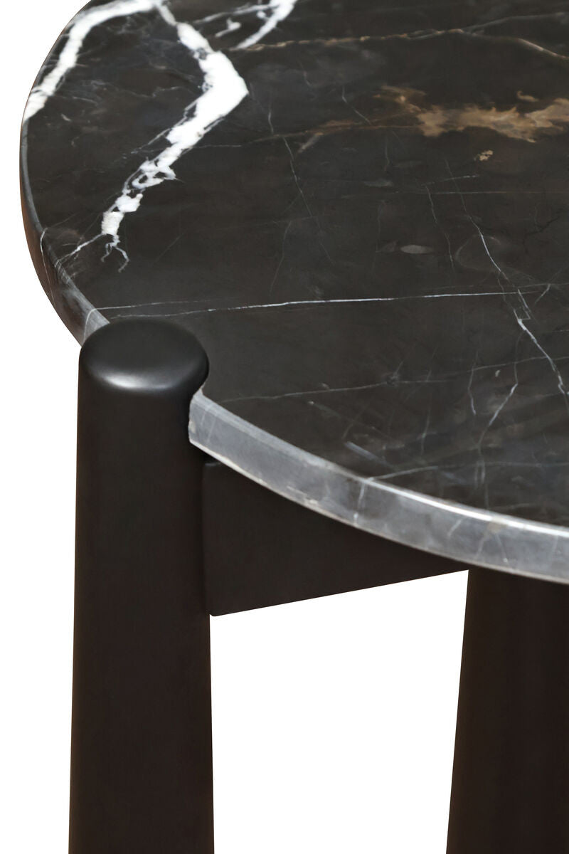 Wilbur Black and White Marble Top Side Table with Mango Wood Legs