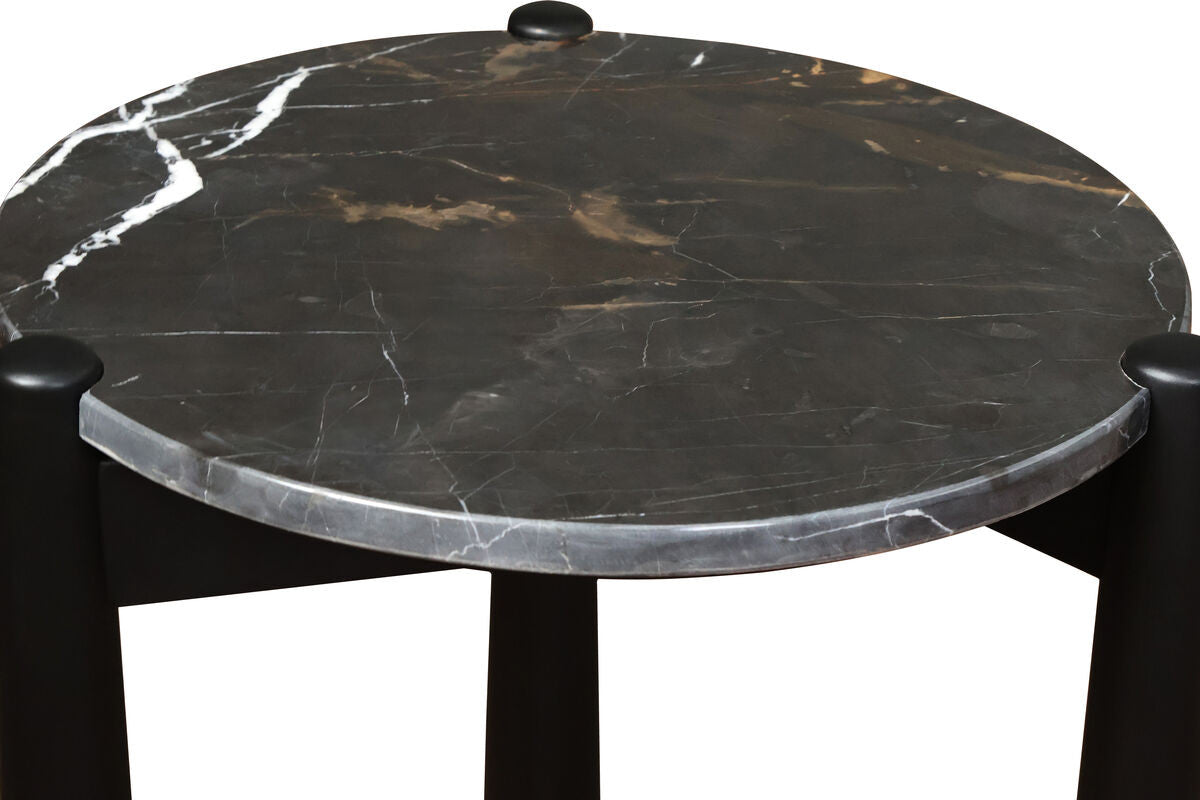 Wilbur Black and White Marble Top Side Table with Mango Wood Legs