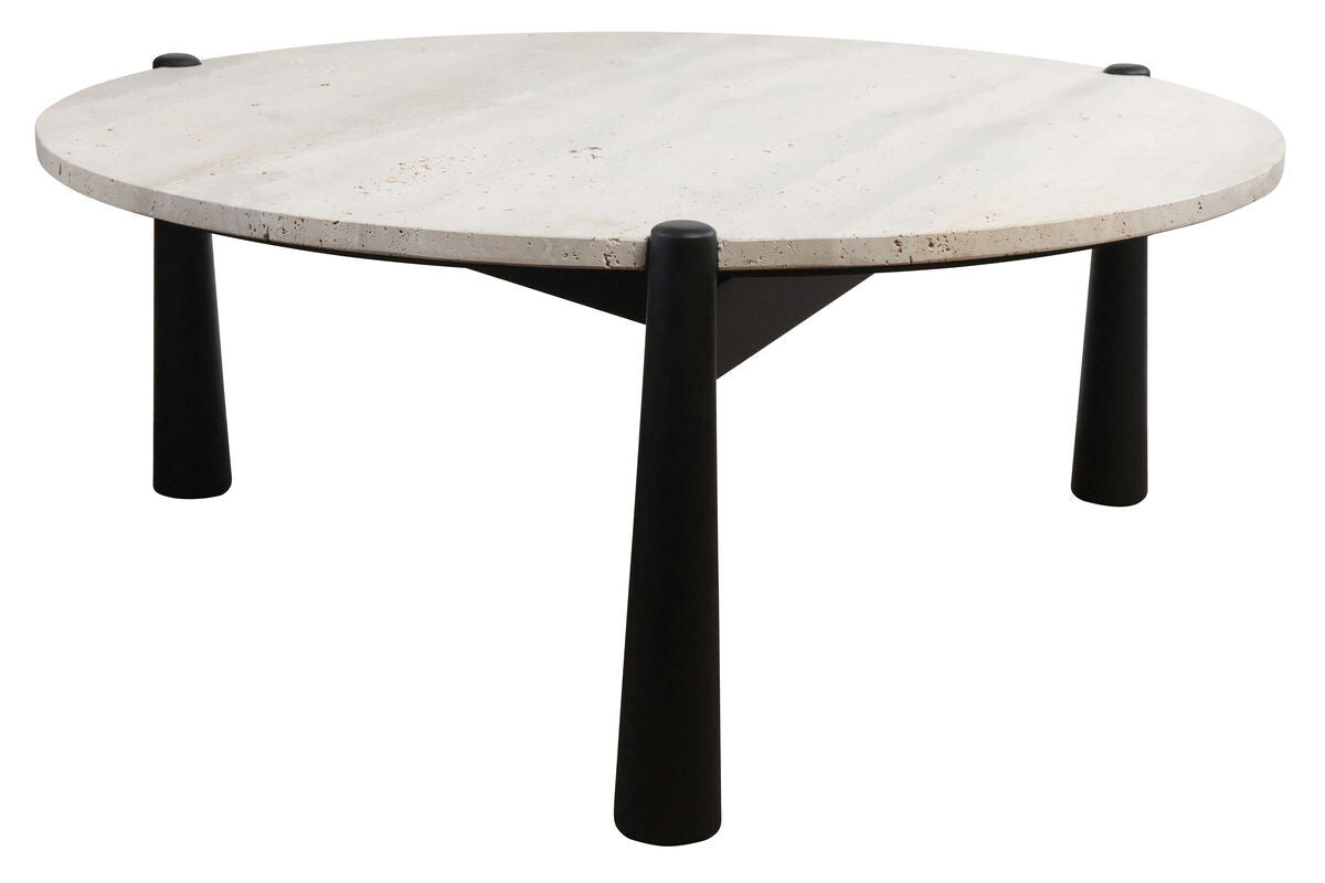 Wilbur Travertine Top and Black Finish Mango Wood Coffee Table