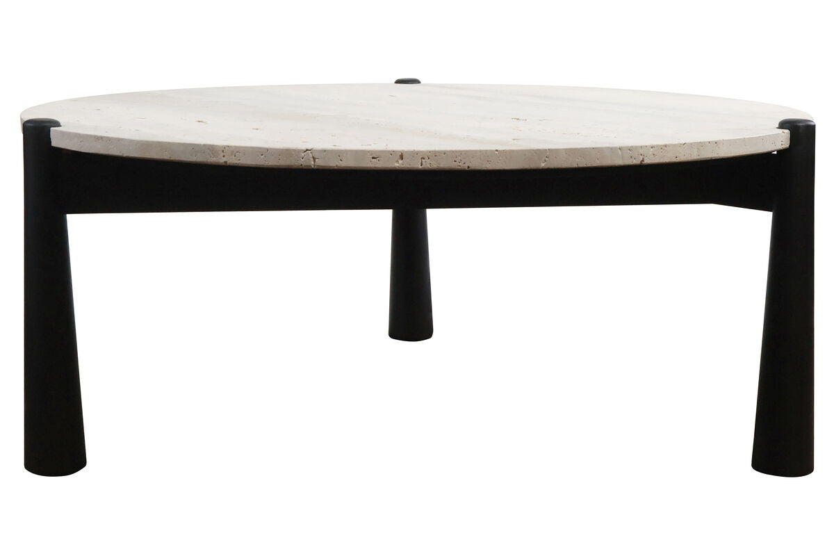 Wilbur Travertine Top and Black Finish Mango Wood Coffee Table