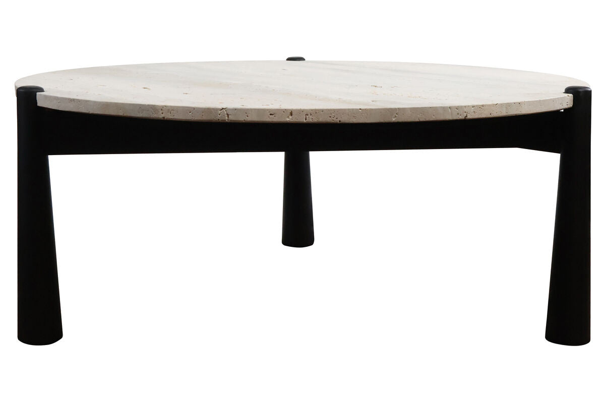 Wilbur Travertine Top and Black Finish Mango Wood Coffee Table