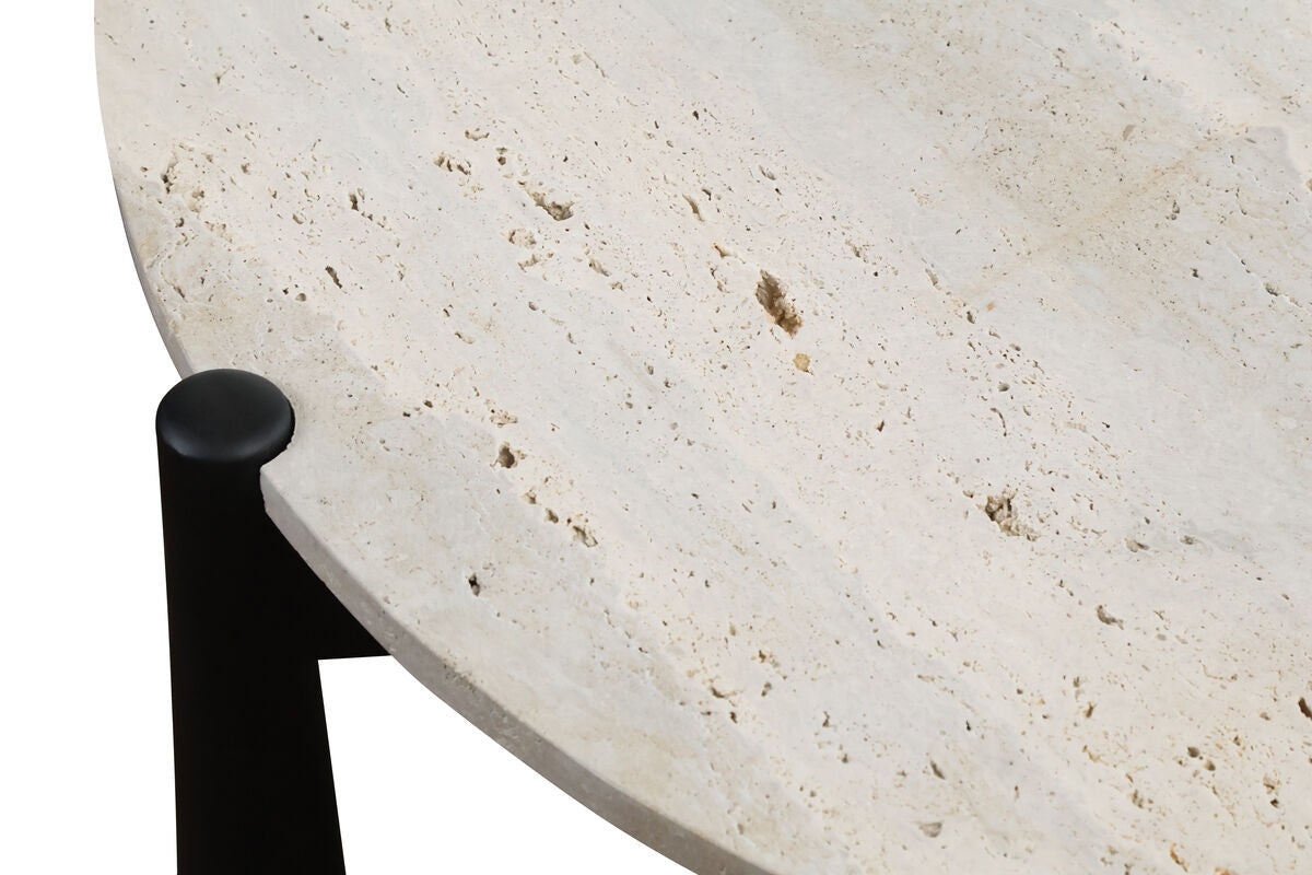 Wilbur Travertine Top and Black Finish Mango Wood Coffee Table