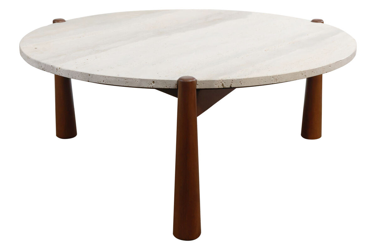 Wilbur Travertine Top and Brown Finish Mango Wood Coffee Table