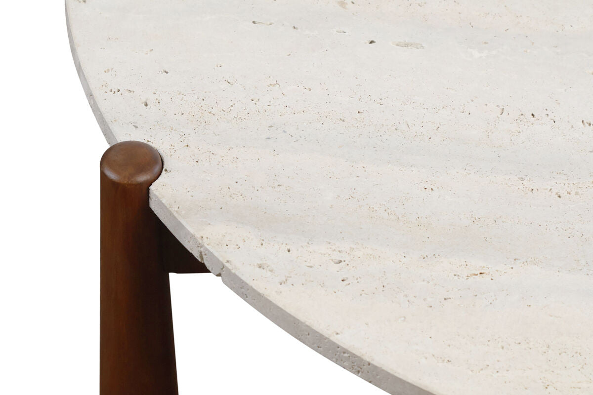 Wilbur Travertine Top and Brown Finish Mango Wood Coffee Table