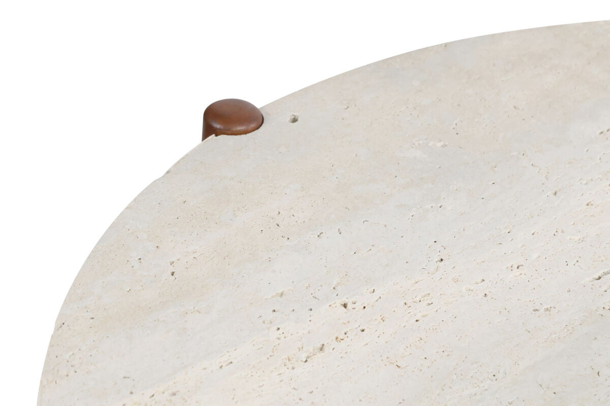 Wilbur Travertine Top and Brown Finish Mango Wood Coffee Table