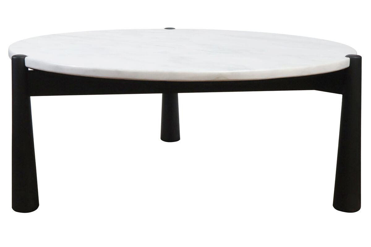 Wilbur White Marble Top and Black Finish Mango Wood Coffee Table