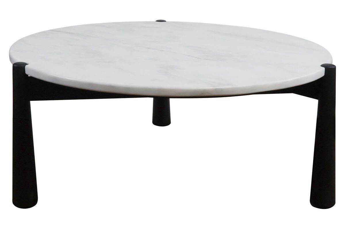 Wilbur White Marble Top and Black Finish Mango Wood Coffee Table