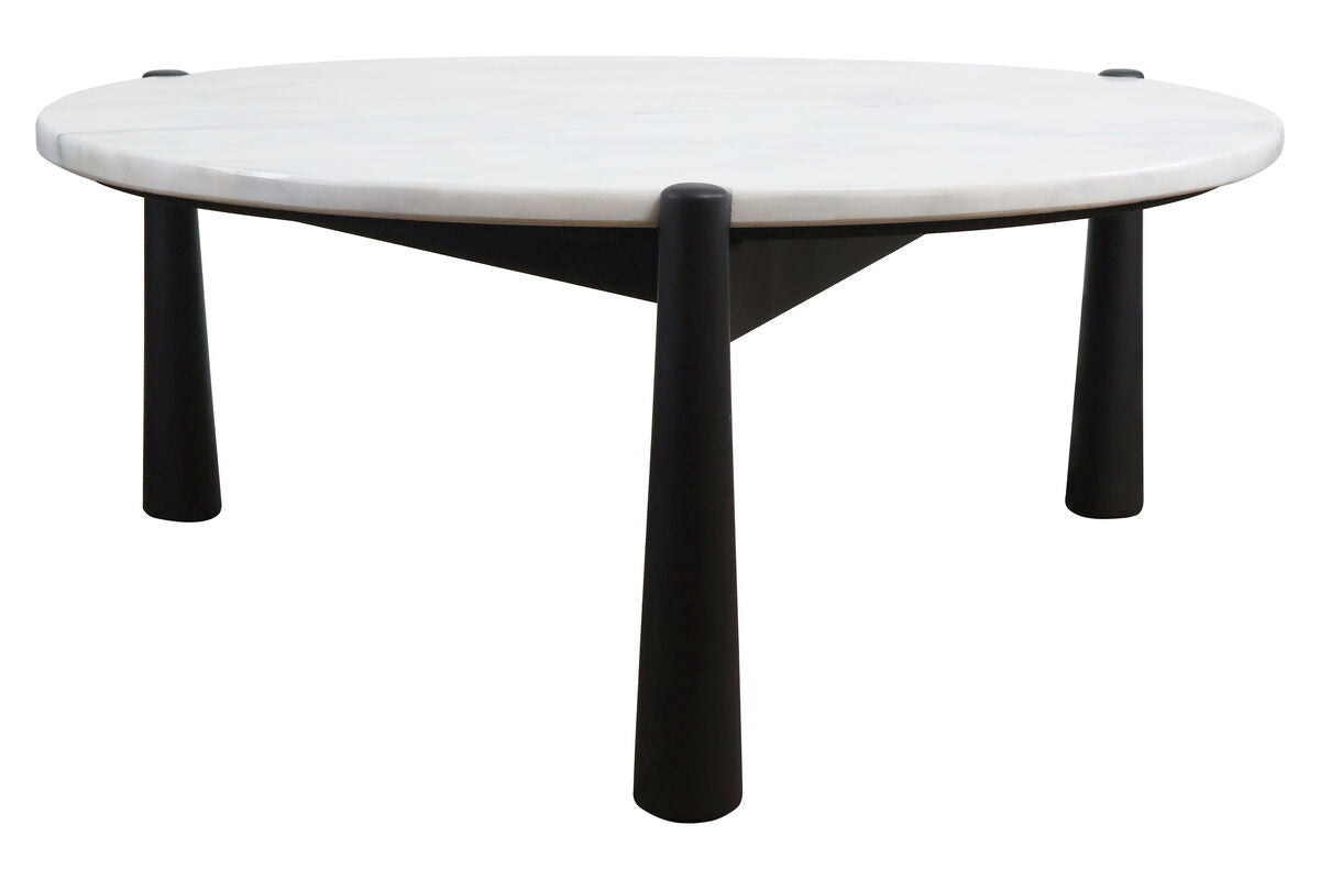 Wilbur White Marble Top and Black Finish Mango Wood Coffee Table