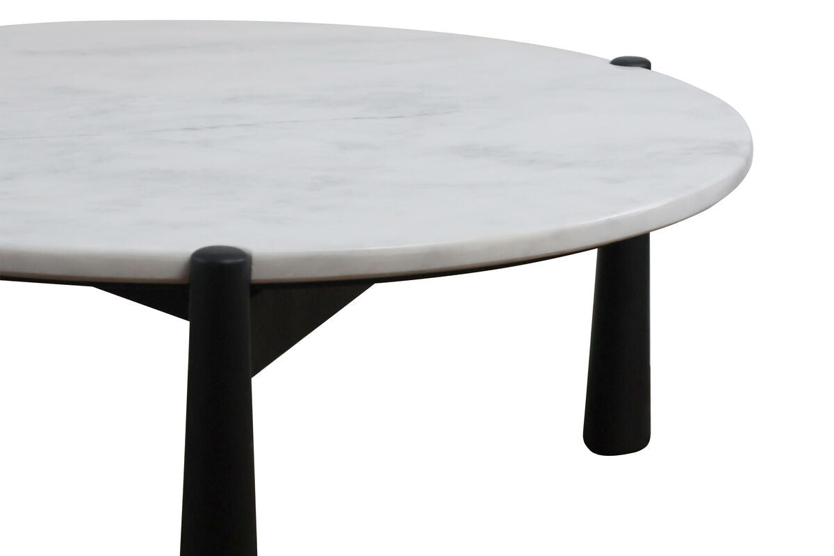 Wilbur White Marble Top and Black Finish Mango Wood Coffee Table