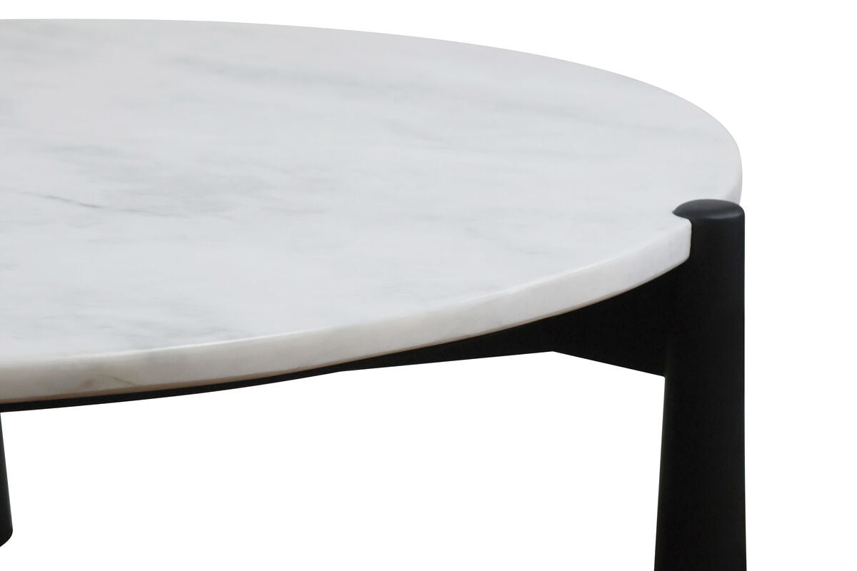 Wilbur White Marble Top and Black Finish Mango Wood Coffee Table
