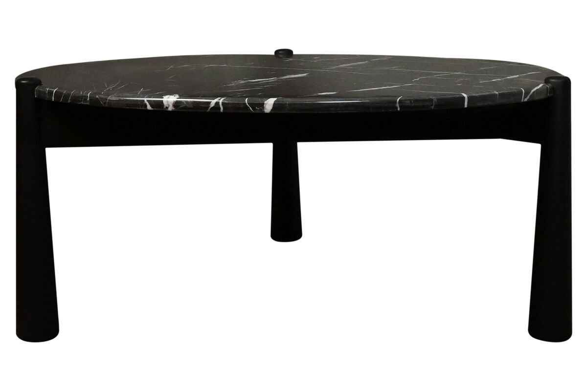 Wilbur Black and White Marble Top Coffee Table with Mango Wood Legs