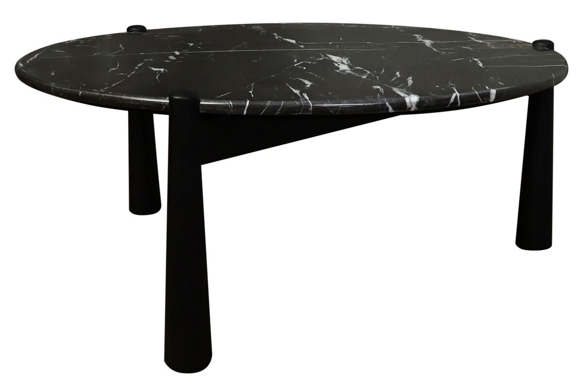 Wilbur Black and White Marble Top Coffee Table with Mango Wood Legs