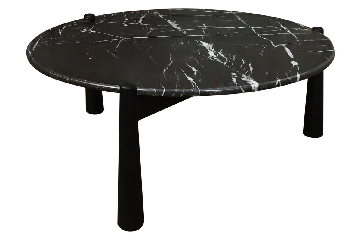 Wilbur Black and White Marble Top Coffee Table with Mango Wood Legs