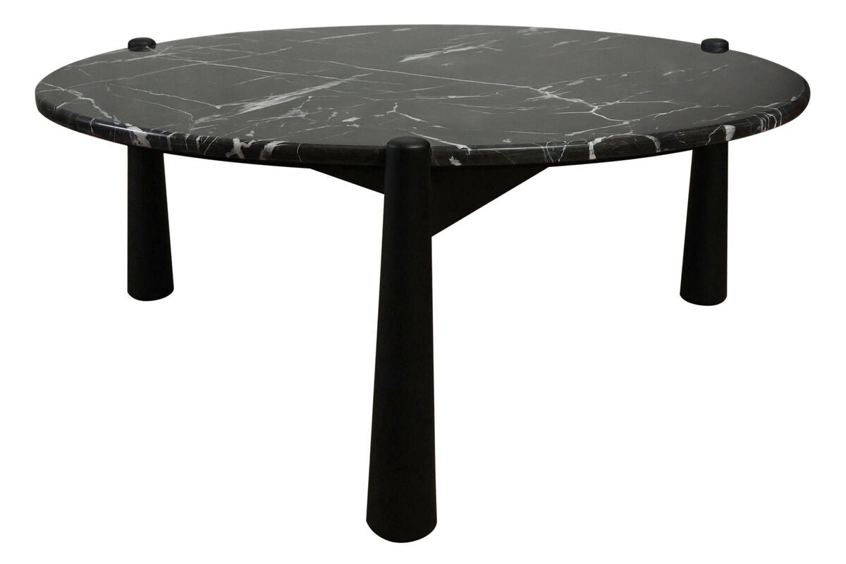 Wilbur Black and White Marble Top Coffee Table with Mango Wood Legs