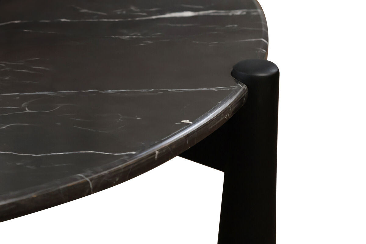 Wilbur Black and White Marble Top Coffee Table with Mango Wood Legs