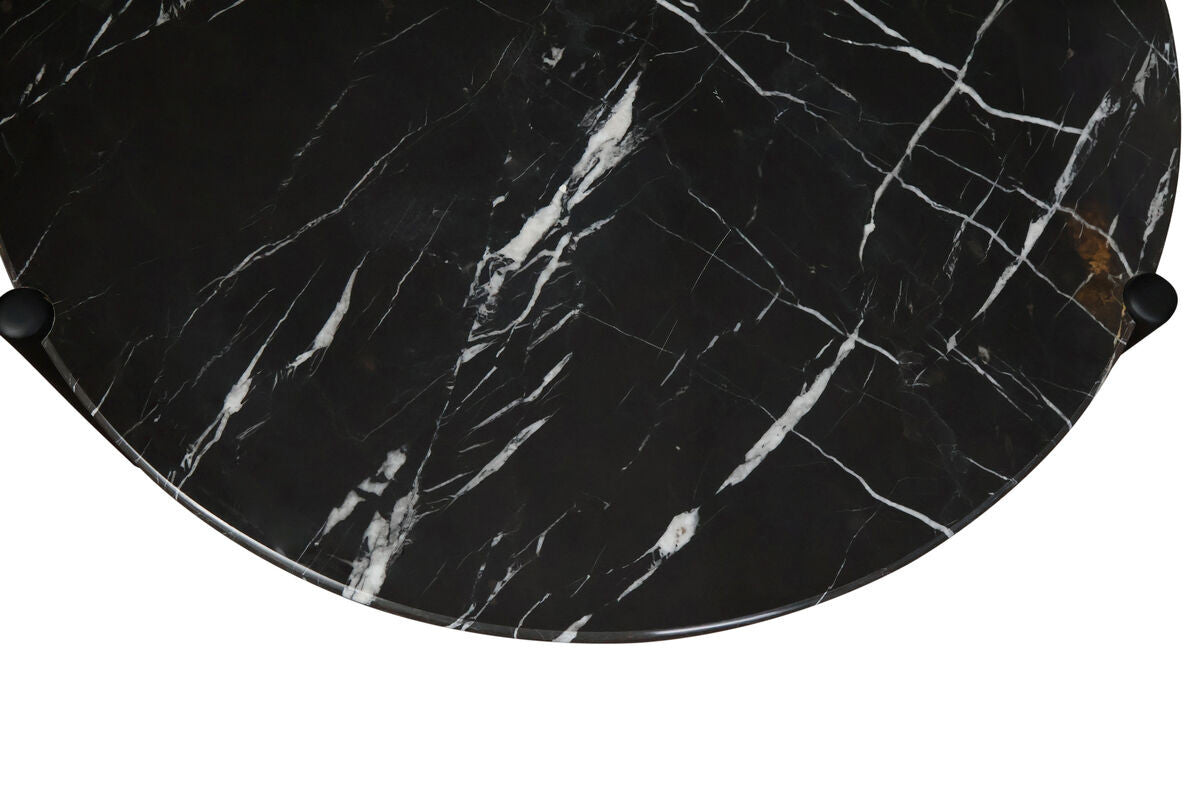 Wilbur Black and White Marble Top Coffee Table with Mango Wood Legs