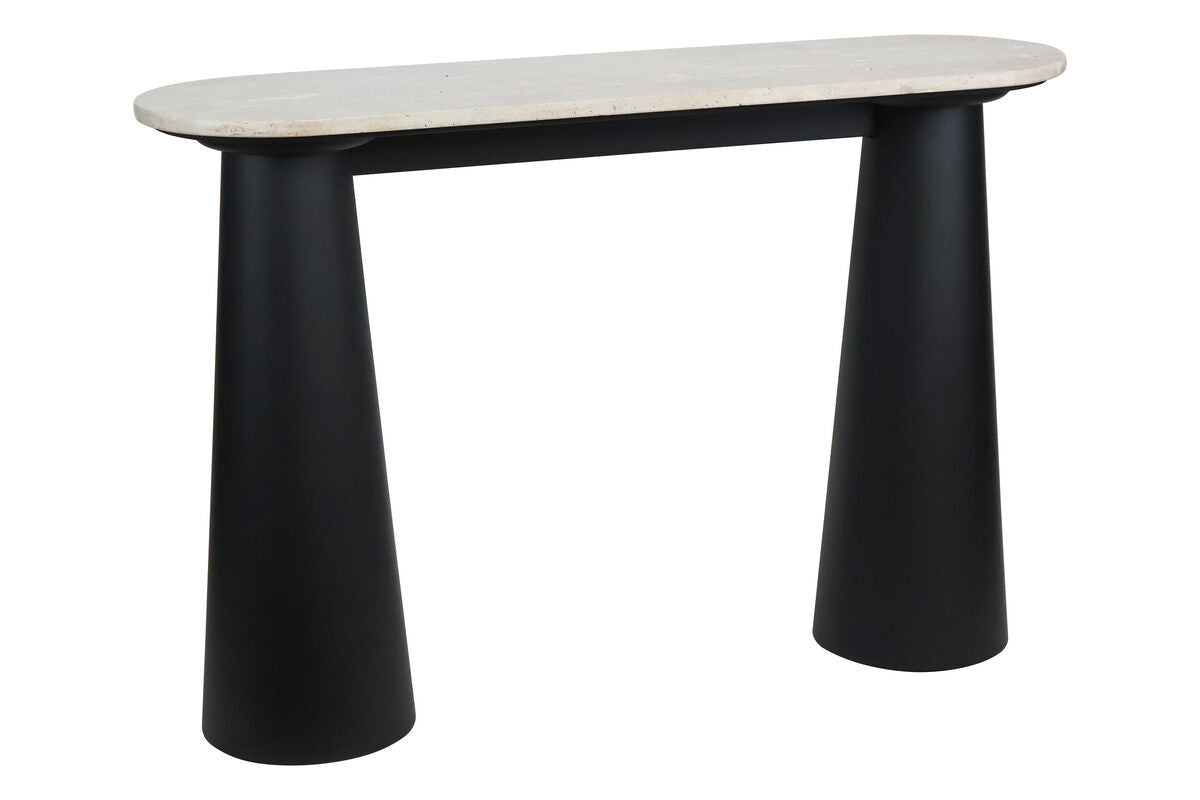 Waris Travertine Top and Black Mango Wood Console Table