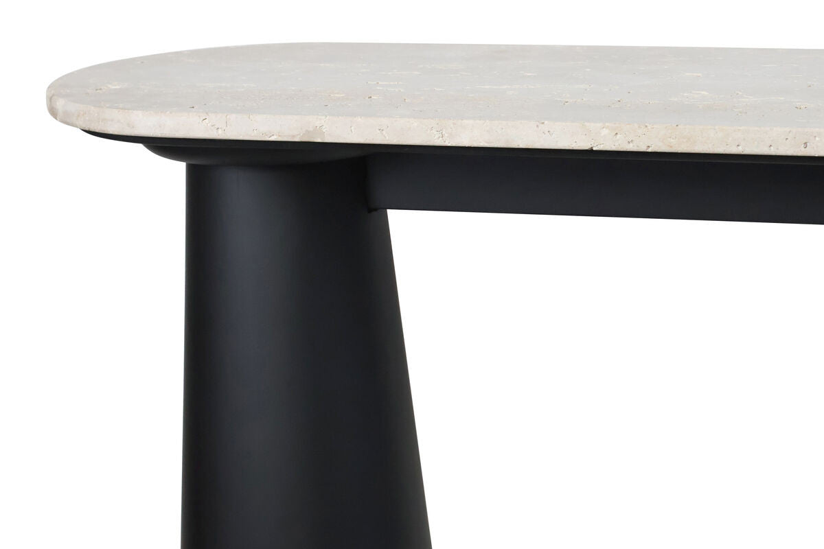 Waris Travertine Top and Black Mango Wood Console Table