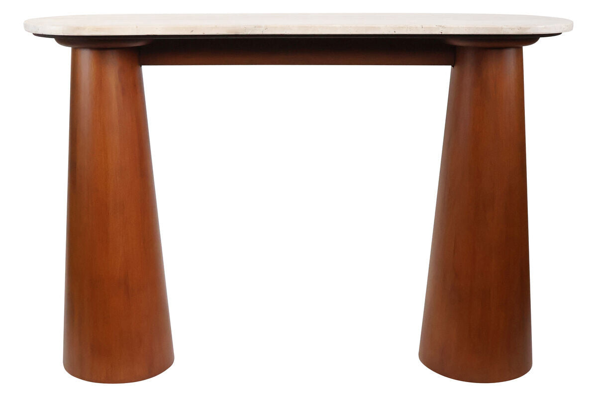 Waris Travertine Top and Brown Mango Wood Console Table