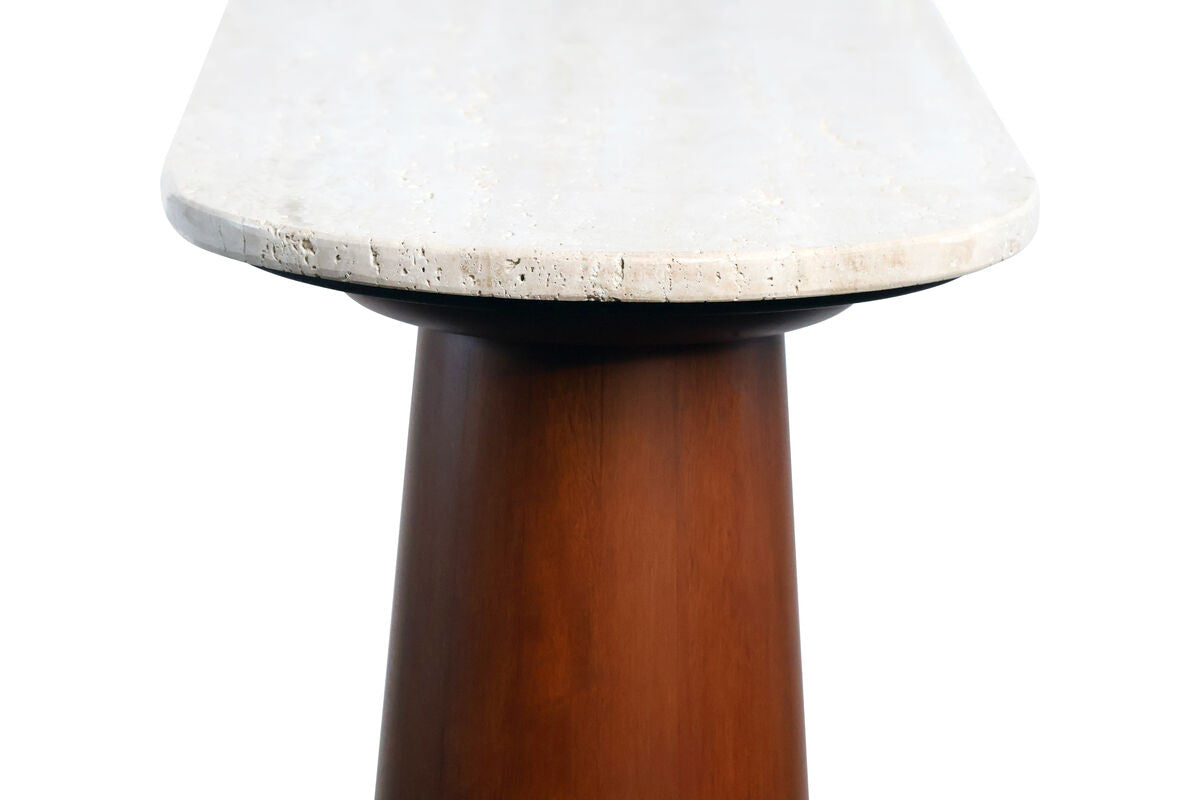 Waris Travertine Top and Brown Mango Wood Console Table