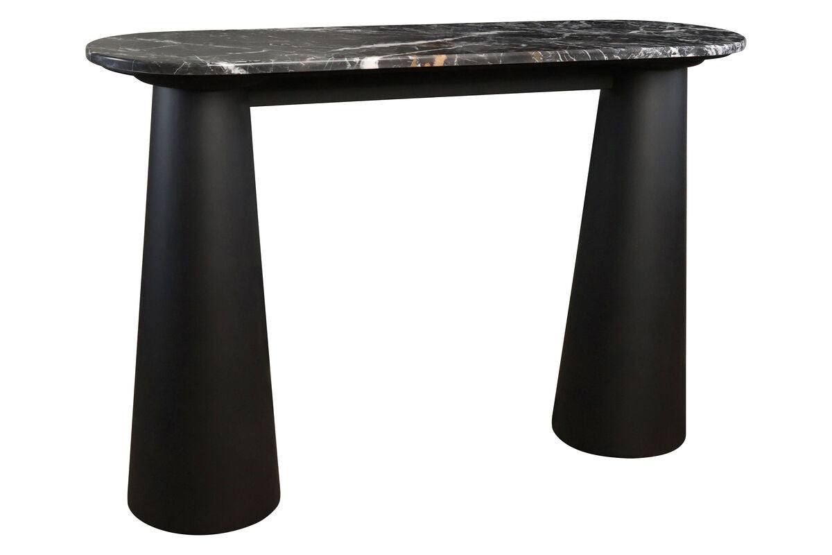 Waris Black and White Marble Top Console Table with Mango Wood Legs