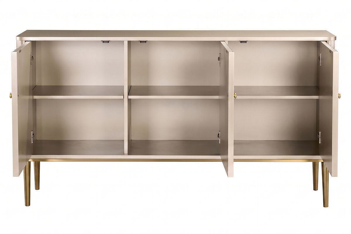 Dusino Champagne Gold Finish Three Door Flute Detail Sideboard