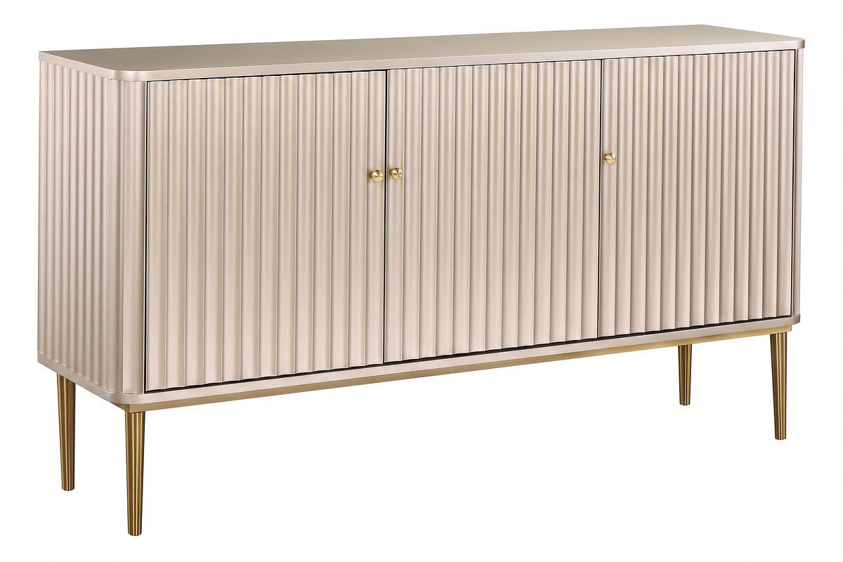 Dusino Champagne Gold Finish Three Door Flute Detail Sideboard