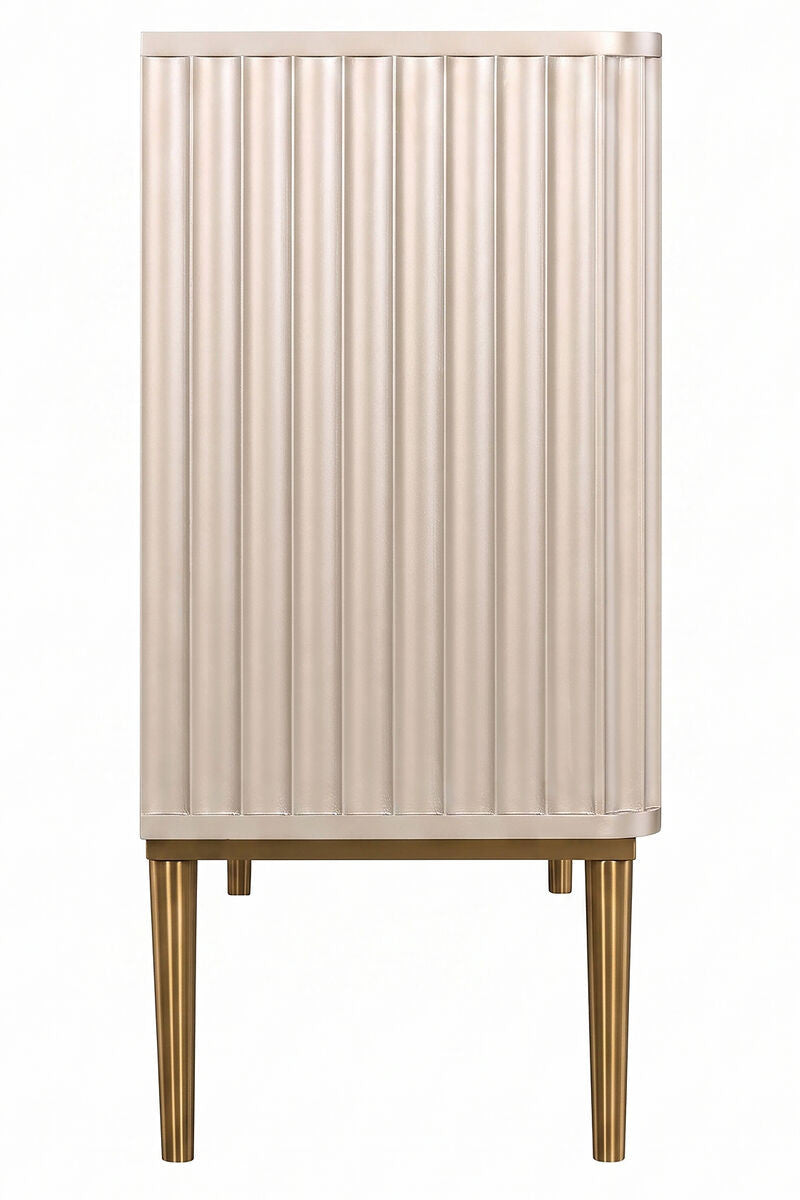 Dusino Champagne Gold Finish Three Door Flute Detail Sideboard