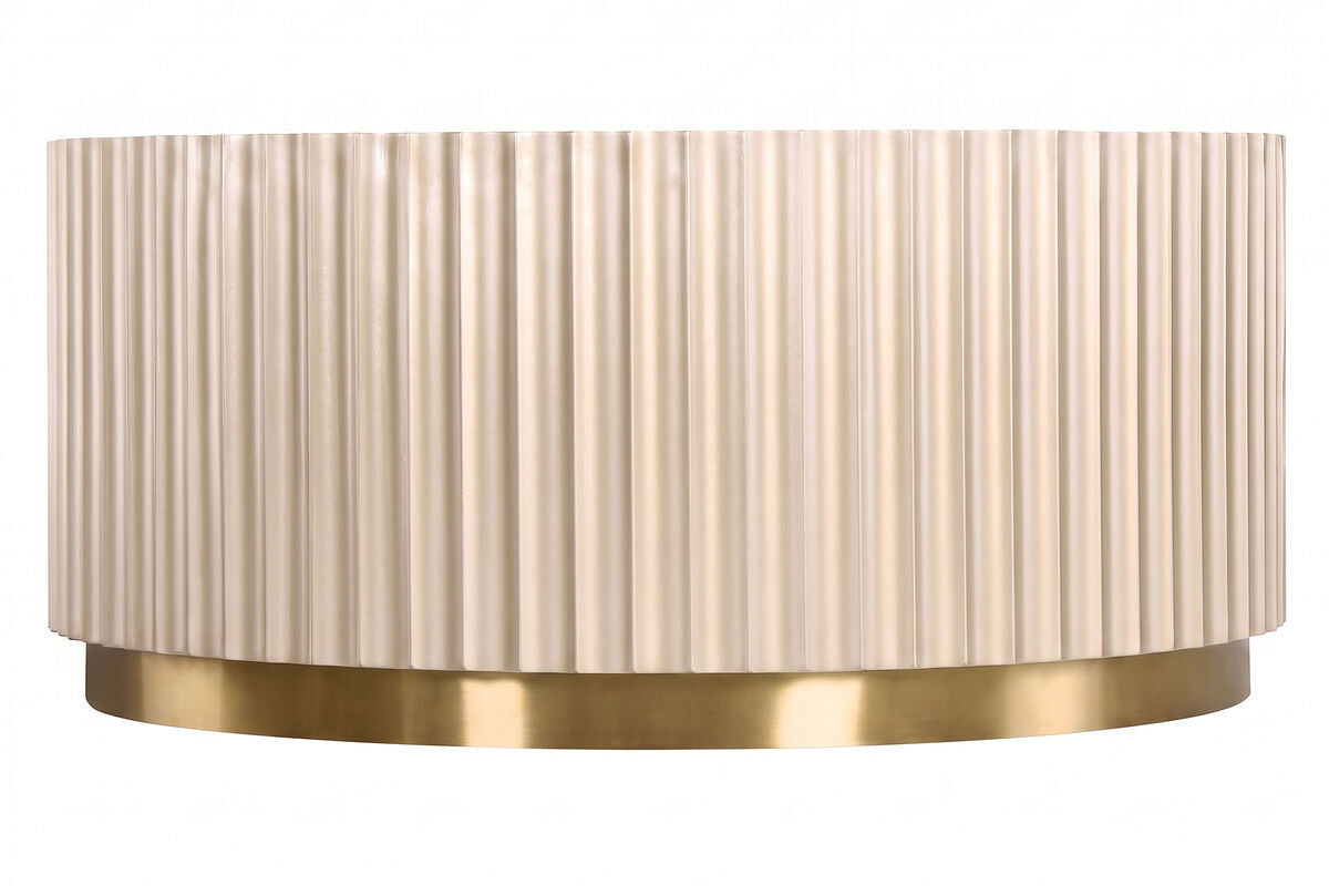 Dusino Champagne Gold Finish Flute Detail Coffee Table with Glass Top