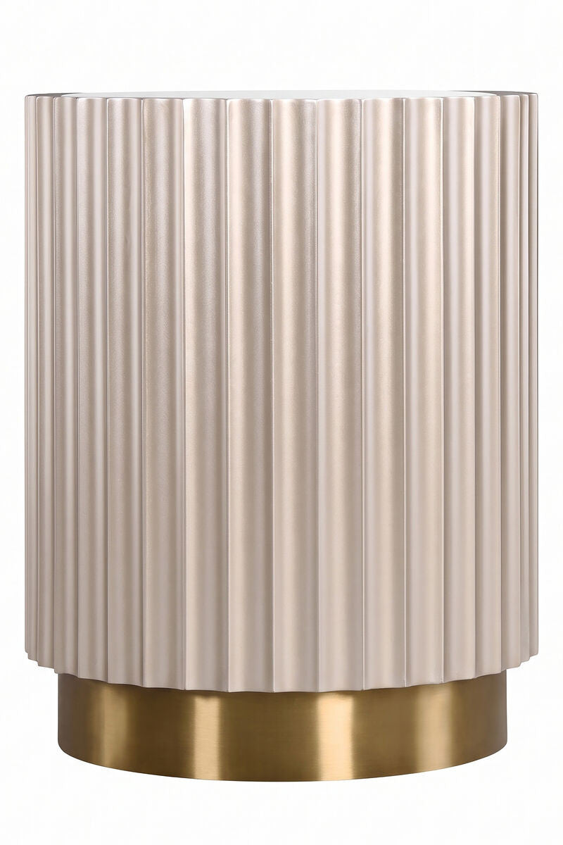 Dusino Champagne Gold Finish Flute Detail Side Table with Glass Top
