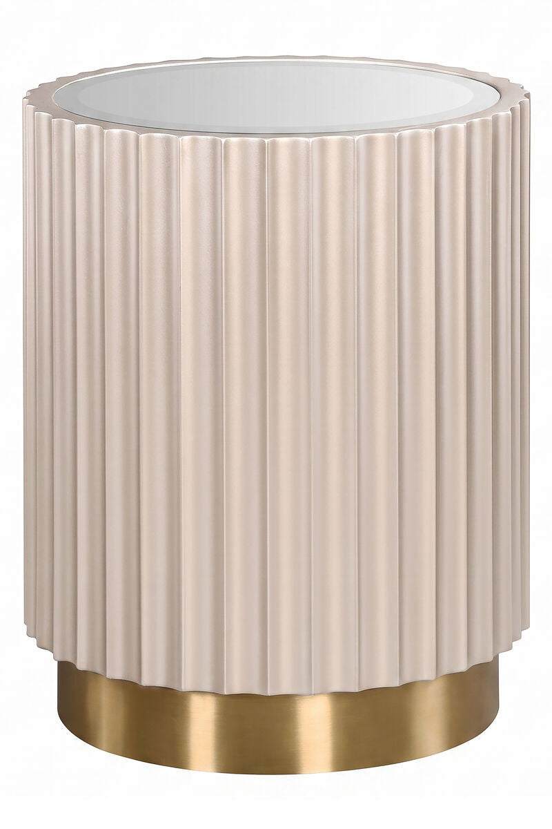 Dusino Champagne Gold Finish Flute Detail Side Table with Glass Top