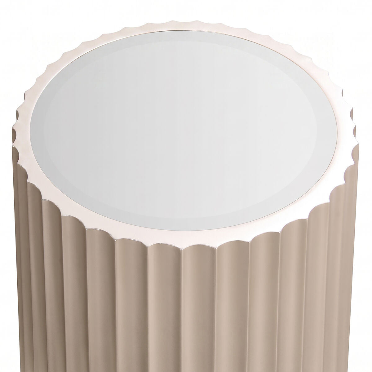Dusino Champagne Gold Finish Flute Detail Side Table with Glass Top
