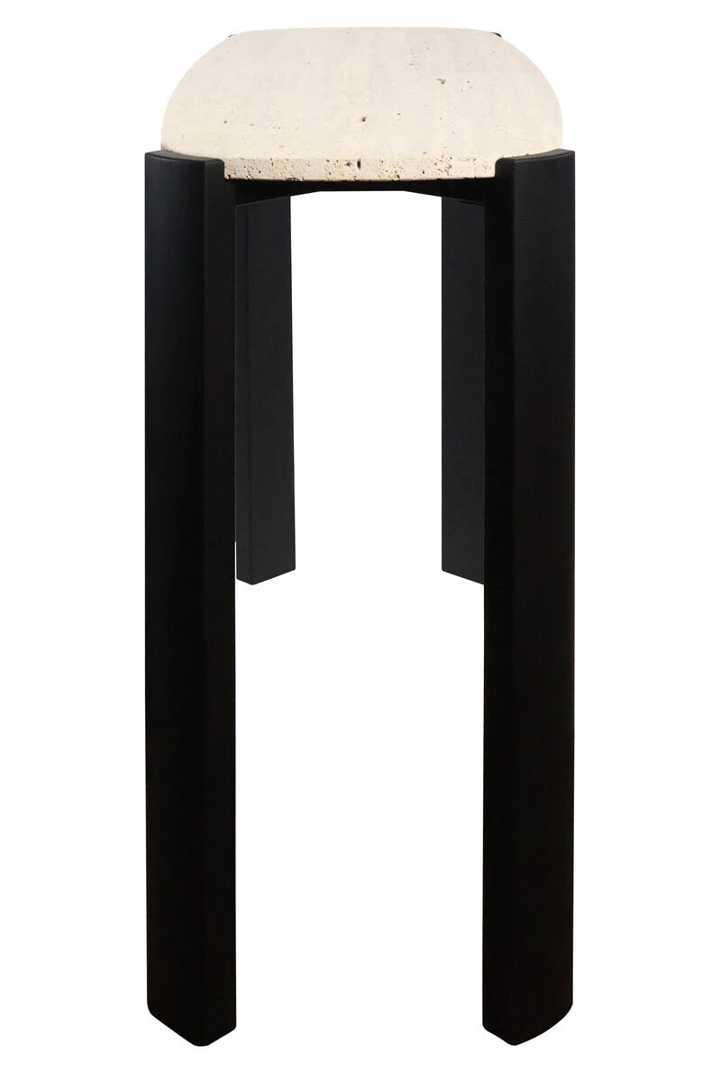 Palermo Travertine Top and Black Acacia Wood Console Table