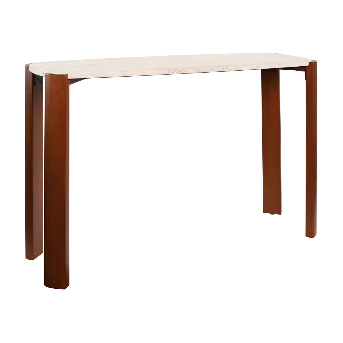 Palermo Travertine Top and Brown Acacia Wood Console Table