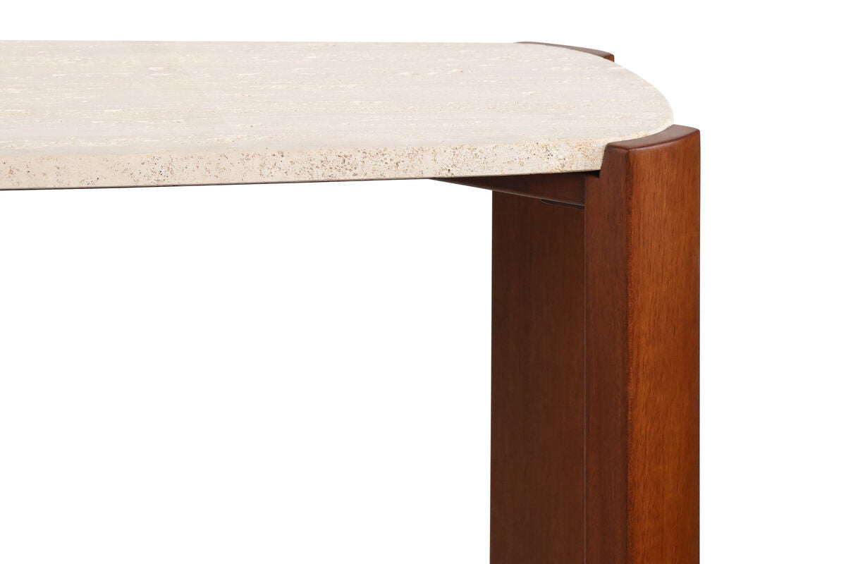 Palermo Travertine Top and Brown Acacia Wood Console Table