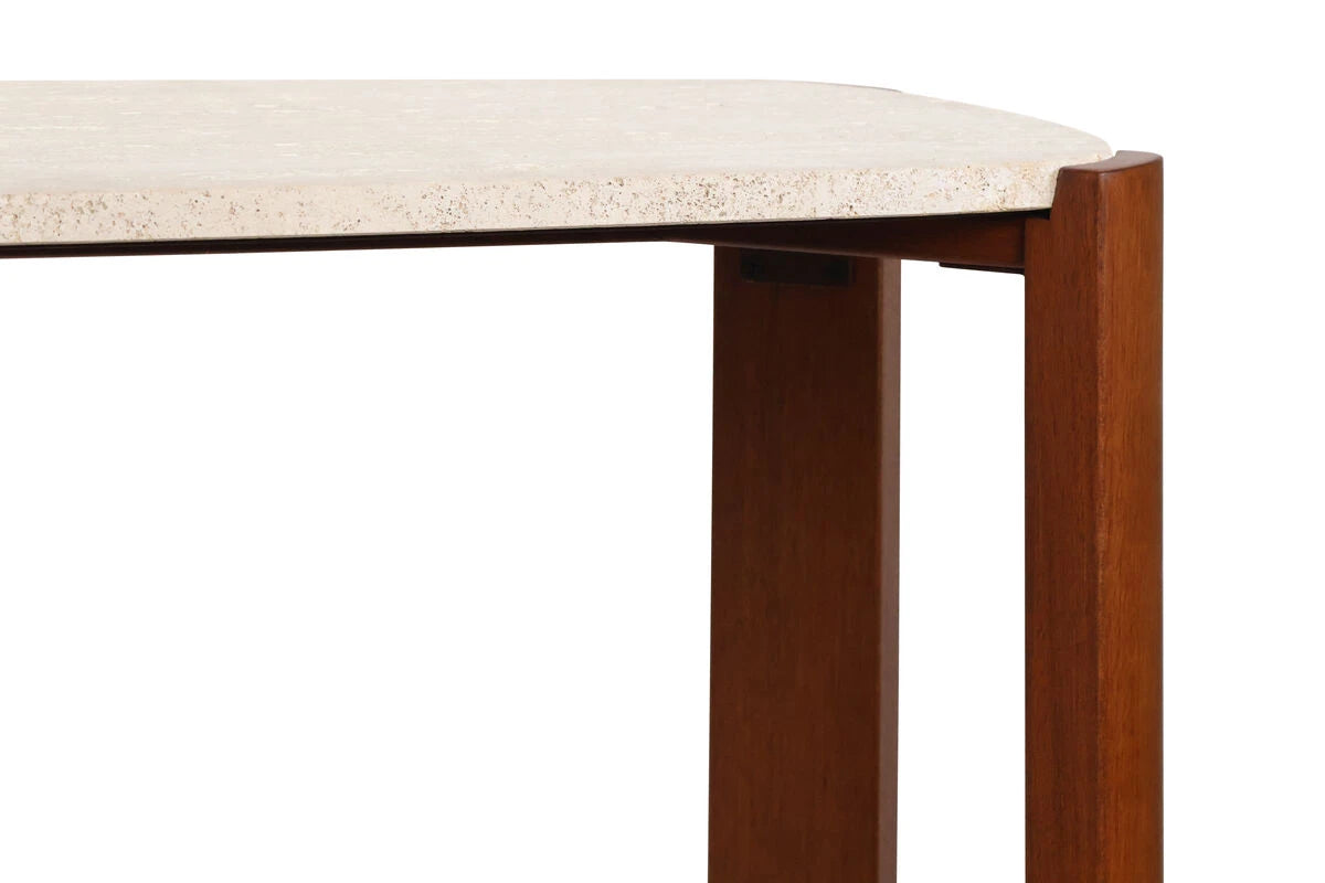 Palermo Travertine Top and Brown Acacia Wood Console Table