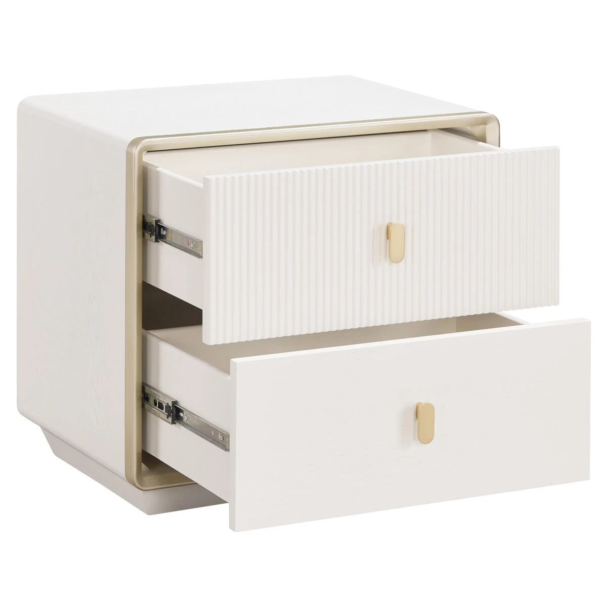 Dorsino Ivory Wood Veneer Two Drawer Bedside Table