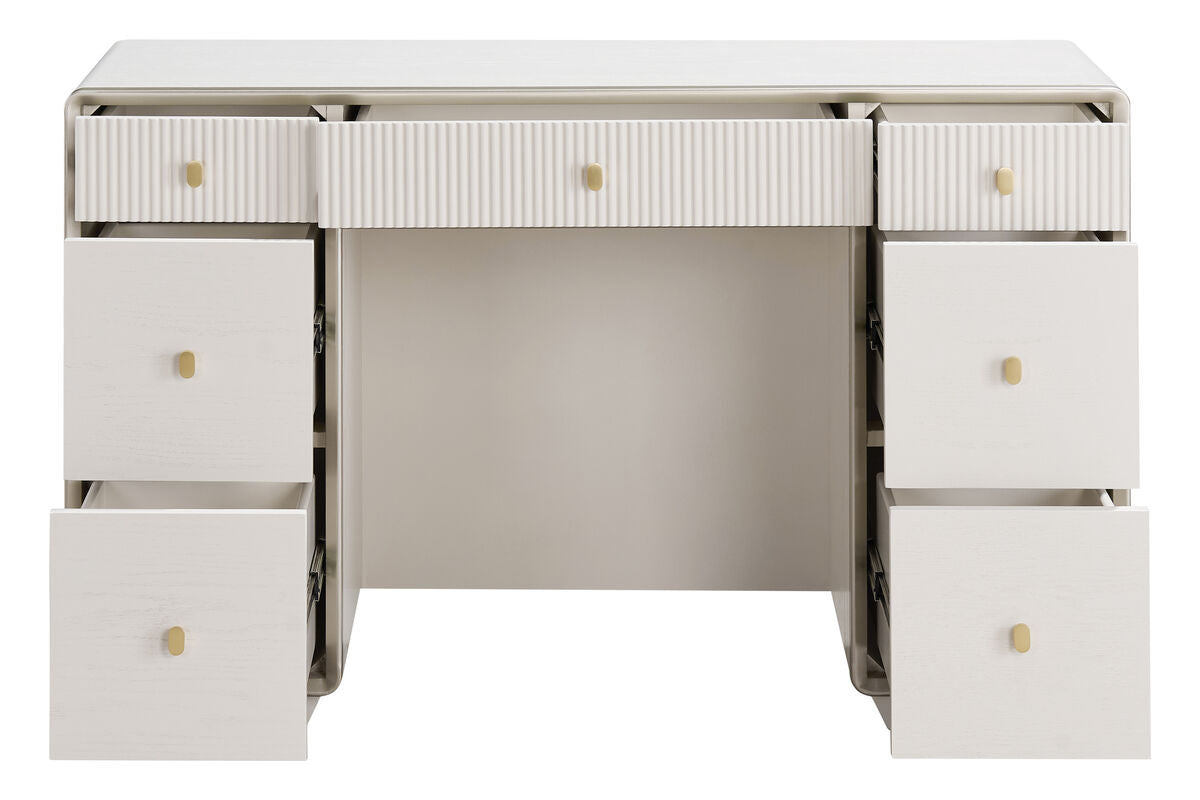 Dorsino Ivory Wood Veneer Seven Drawer Dressing Table