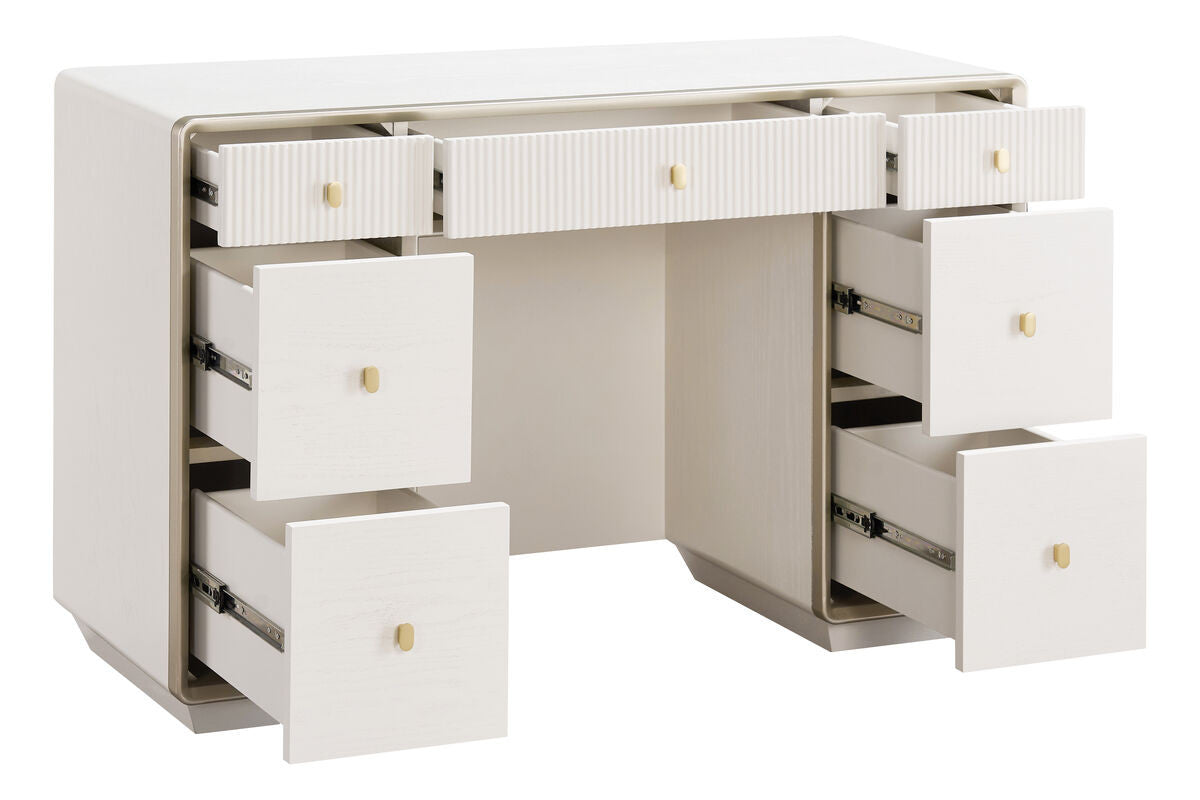 Dorsino Ivory Wood Veneer Seven Drawer Dressing Table