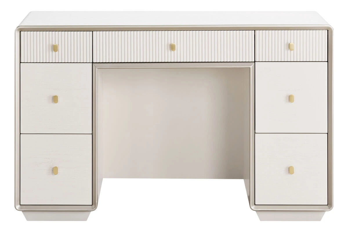 Dorsino Ivory Wood Veneer Seven Drawer Dressing Table