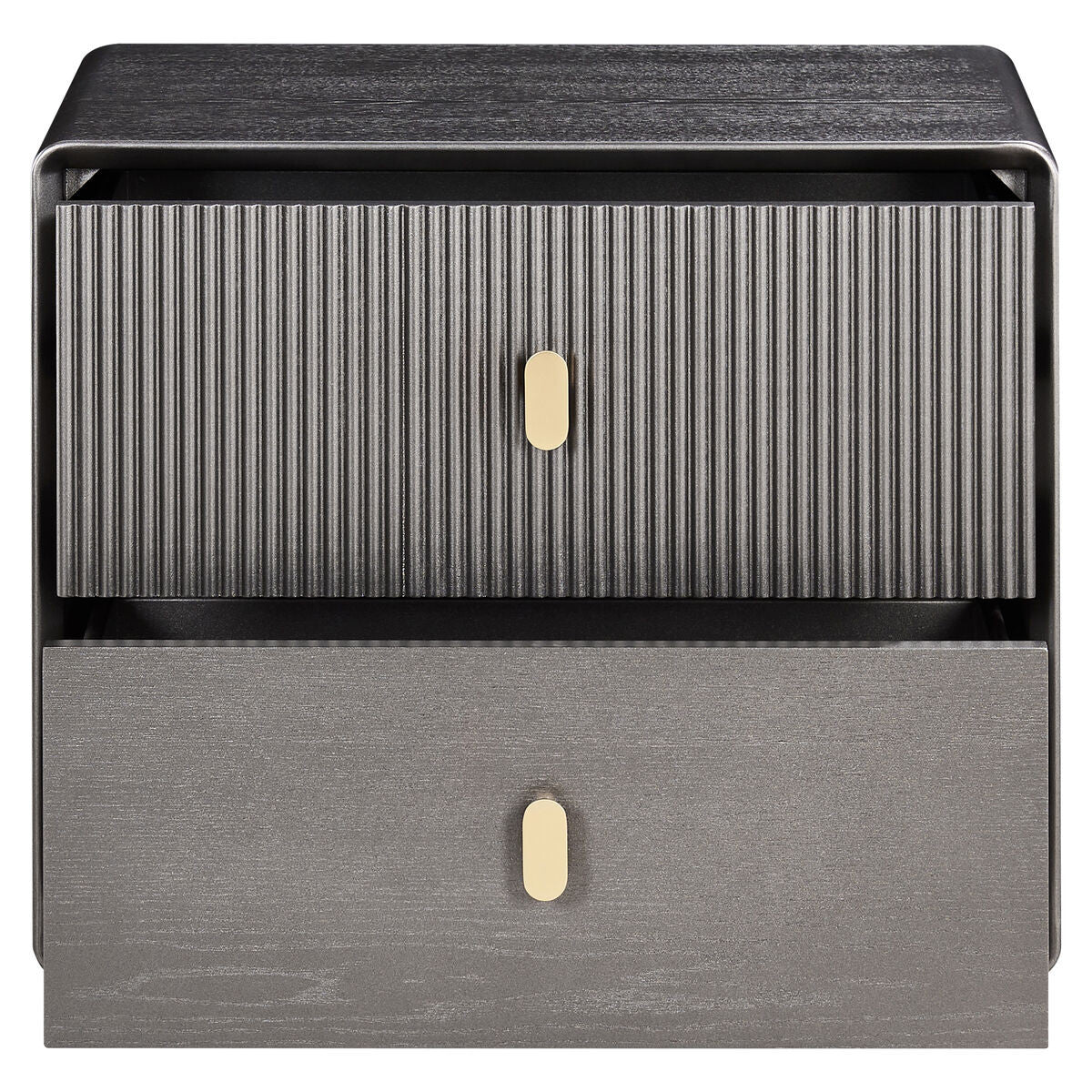Dorsino Brown Grey Wood Veneer Two Drawer Bedside Table