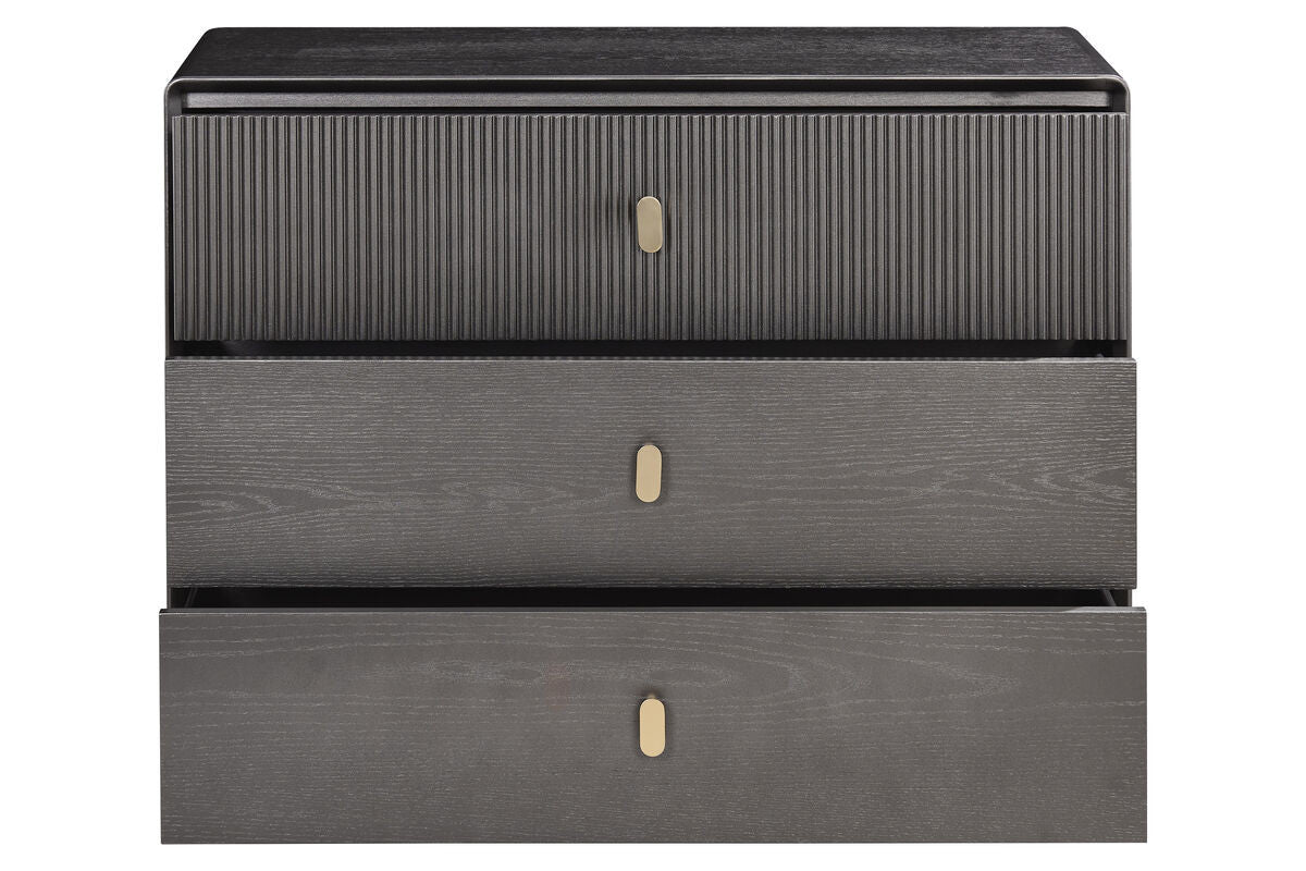 Dorsino Brown Grey Wood Veneer Three Drawer Chest