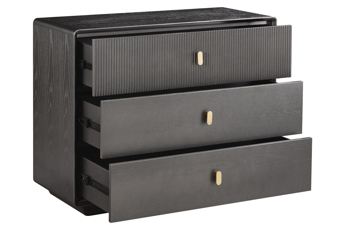 Dorsino Brown Grey Wood Veneer Three Drawer Chest