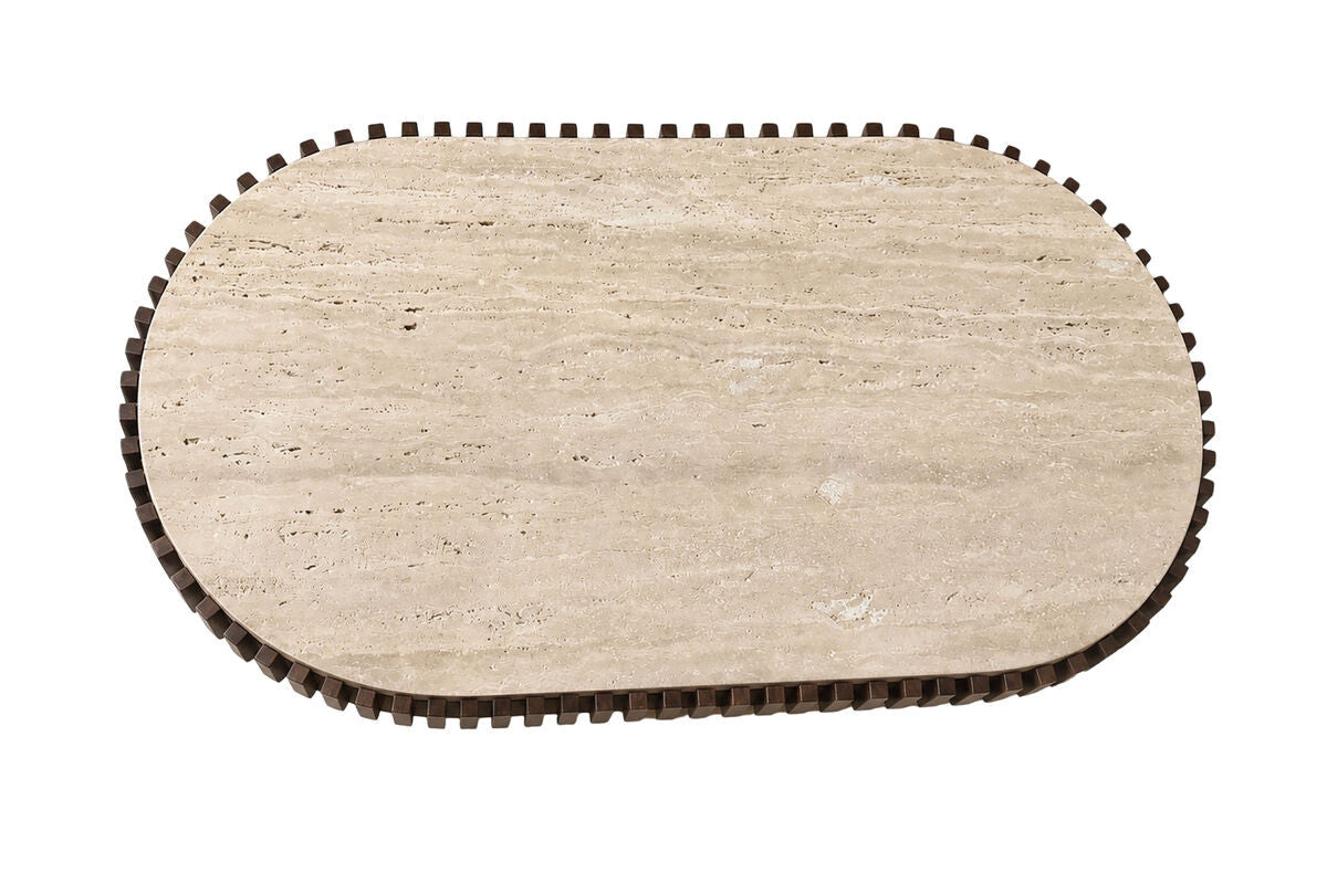 Babel Oval Travertine and Mango Wood Coffee Table