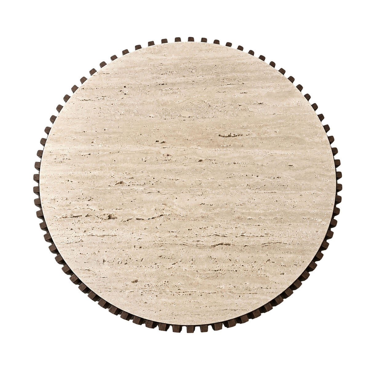 Babel Round Travertine and Mango Wood Coffee Table