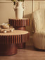 Babel Round Travertine and Mango Wood Coffee Table