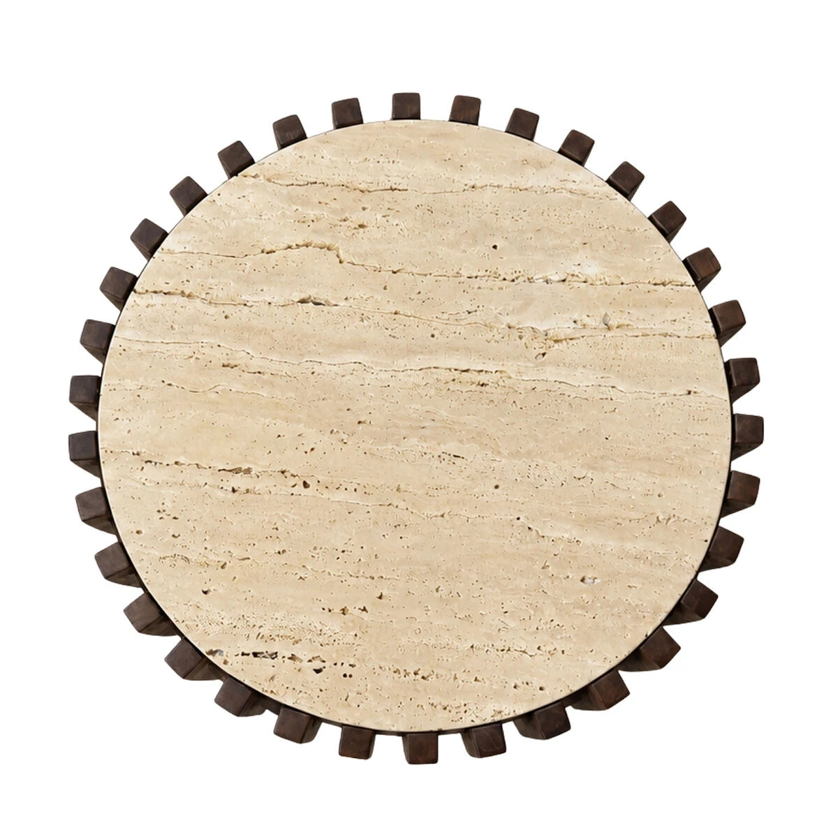 Babel Round Travertine and Mango Wood Side Table